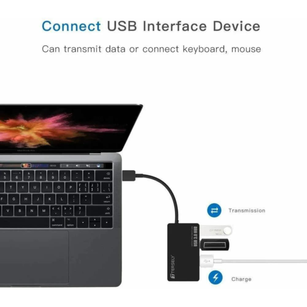 4 Port USB 3.0 Hub, Ultra Slim High Speed Data USB Hub Compact Expansion Smart Splitter for MacBook