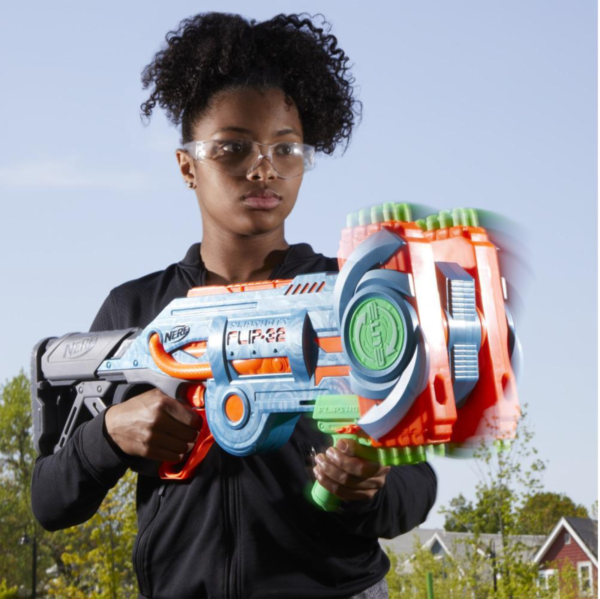 NERF Elite 2.0 Flipshots Flip-32 Blaster with 32 Dart Barrels African Boy Playing