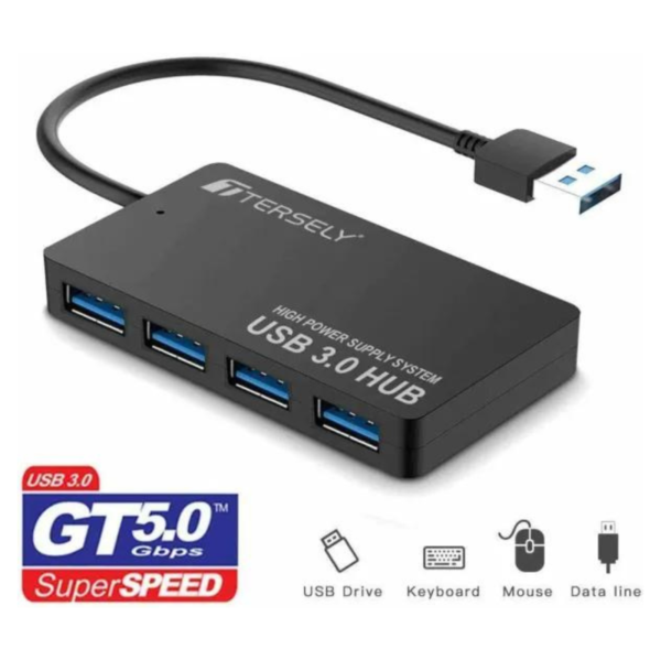 T Tersely 4-Port 3.0 Ultra Slim High Speed USB Hub Compact Expansion