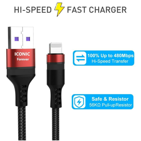 Iconic 5A-40W iPhone Fast USB Charging Cable Hi-Speed Fast Cable